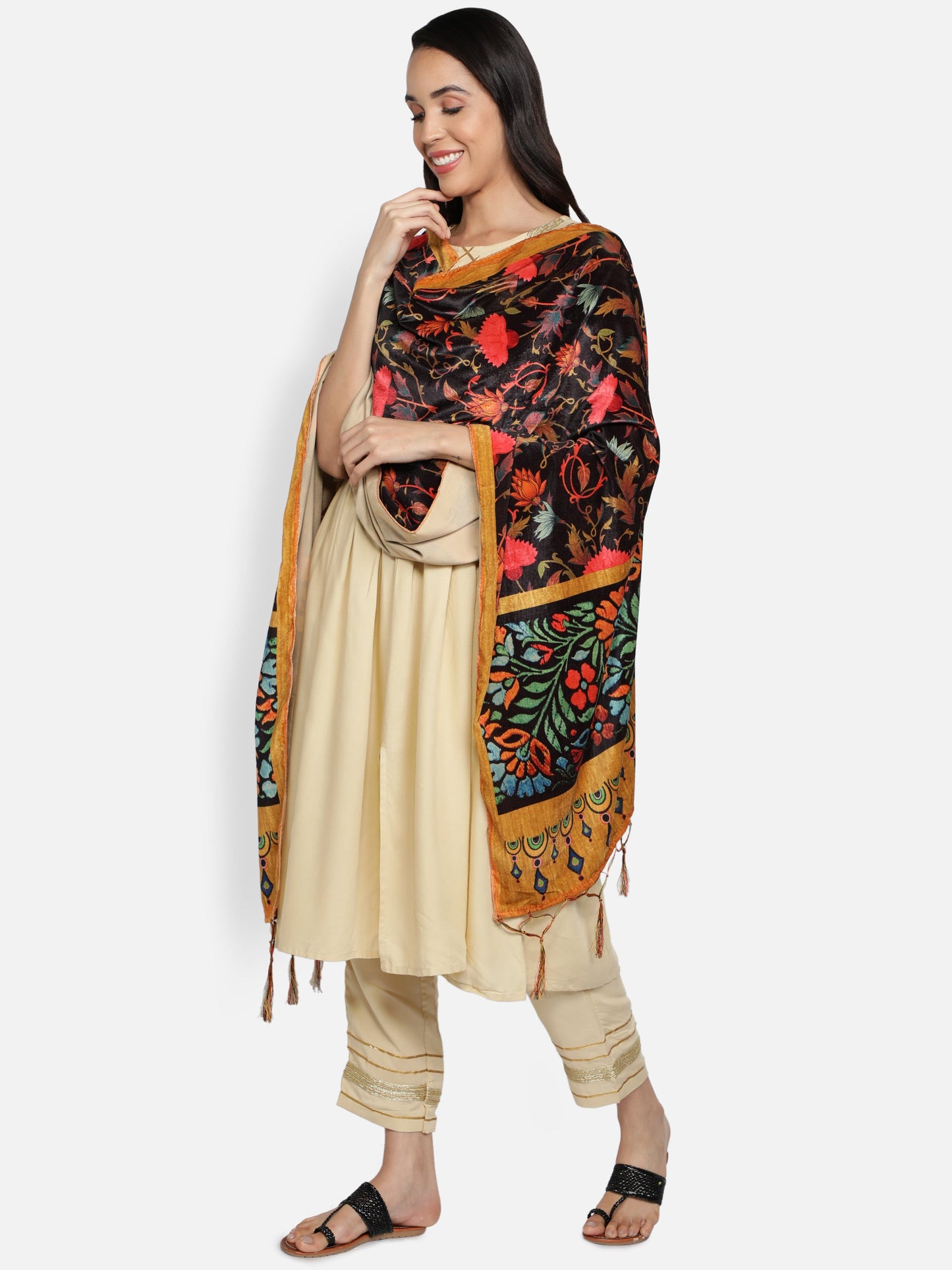 Women's Multicolored Polyster Velvet  Digital Printed Dupatta