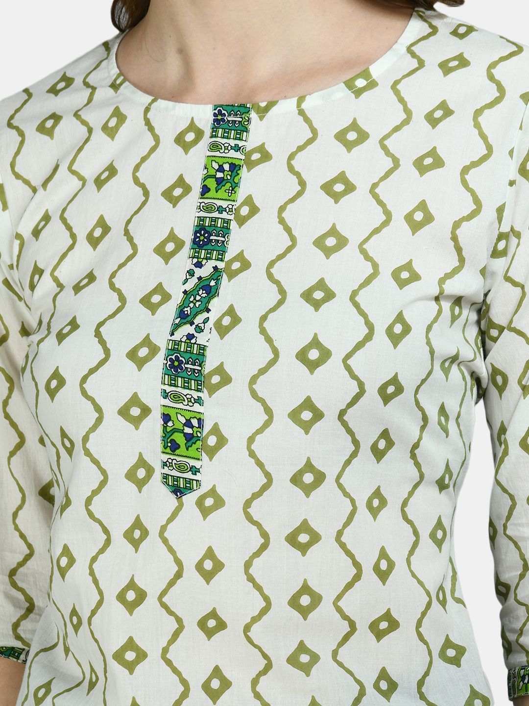Women's Multicolor Cotton Printed 3/4 Sleeve Round Neck Casual kurta