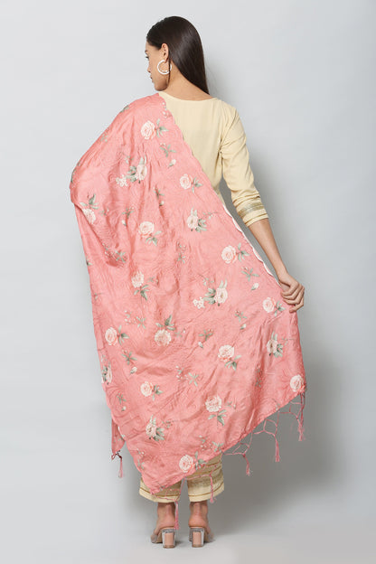 Women's Onion Color Art Silk Embroidery and Digital Printed Dupatta
