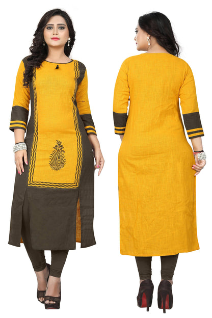 Women's Yellow Cotton Kurta By Vbuyz (1