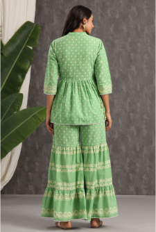 Women's Green Cambric Printed Peplum Tunic Palazzo Set