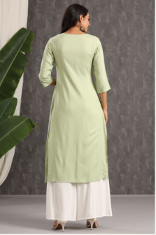 Women's Light Olive Rayon Embroidered Straight Kurta