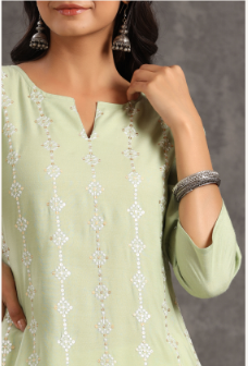 Women's Light Olive Rayon Embroidered Straight Kurta