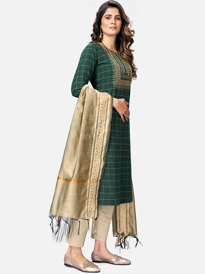 Women's Green Cotton Kurta With Pant & Dupatta By Vbyuz (3
