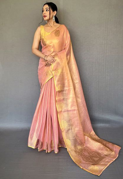 Women's Baby Pink Gulabo Banarasi Tissue Silk Zari Saree