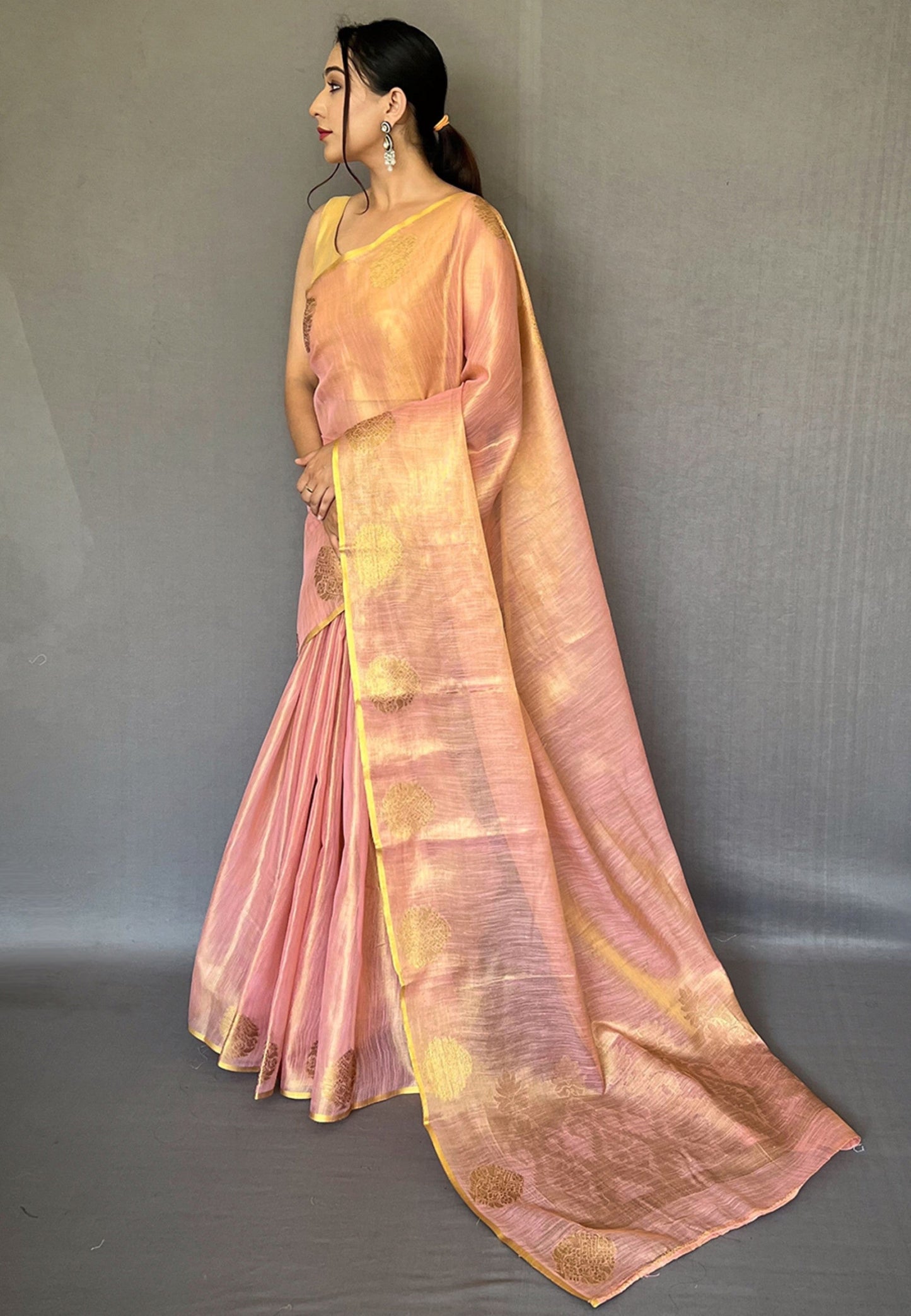 Women's Baby Pink Gulabo Banarasi Tissue Silk Zari Saree