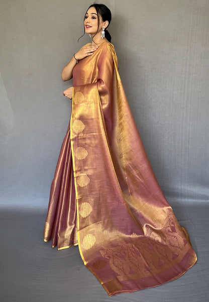 Women's Copper Brown Gulabo Banarasi Tissue Silk Zari Saree