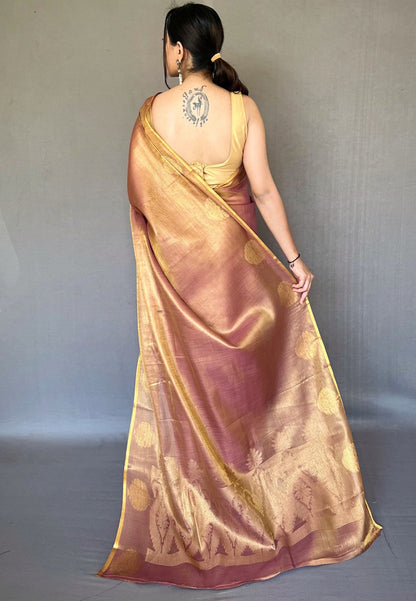 Women's Copper Brown Gulabo Banarasi Tissue Silk Zari Saree