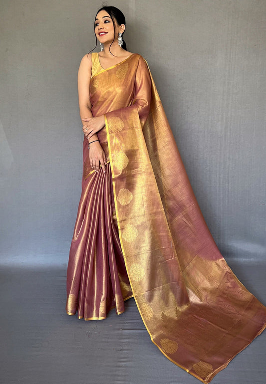Women's Copper Brown Gulabo Banarasi Tissue Silk Zari Saree