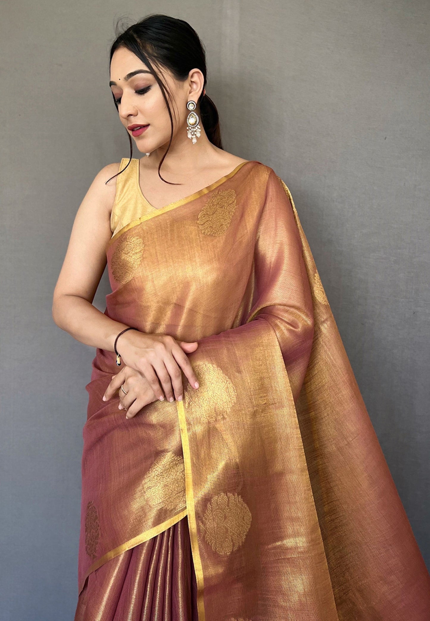 Women's Copper Brown Gulabo Banarasi Tissue Silk Zari Saree