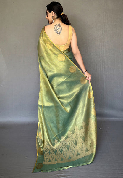 Women's Olive Green Gulabo Banarasi Tissue Silk Zari Saree