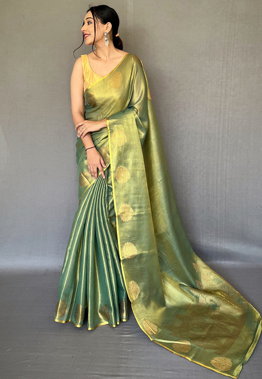 Women's Olive Green Gulabo Banarasi Tissue Silk Zari Saree
