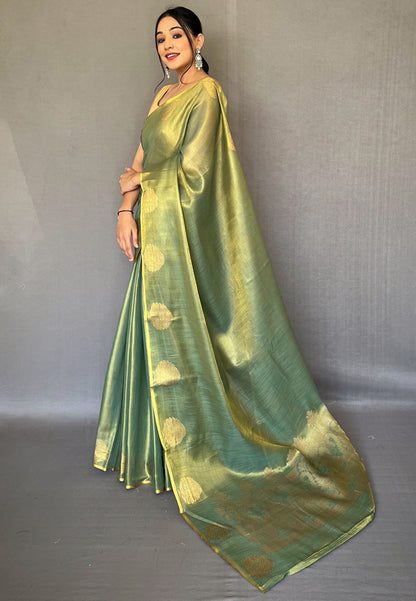 Women's Olive Green Gulabo Banarasi Tissue Silk Zari Saree