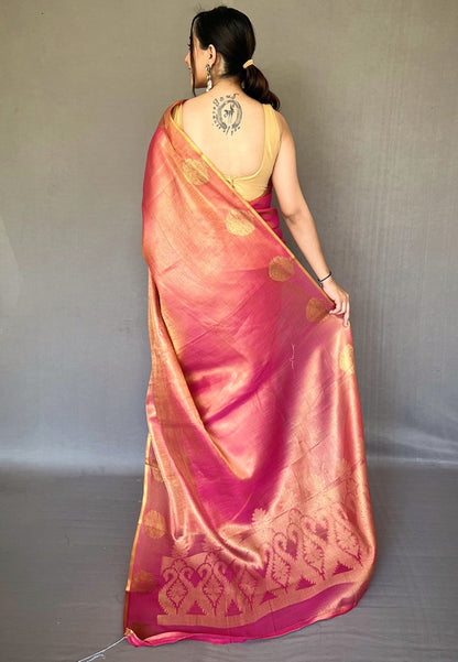 Women's Deep Rose Pink Gulabo Banarasi Tissue Silk Zari Saree