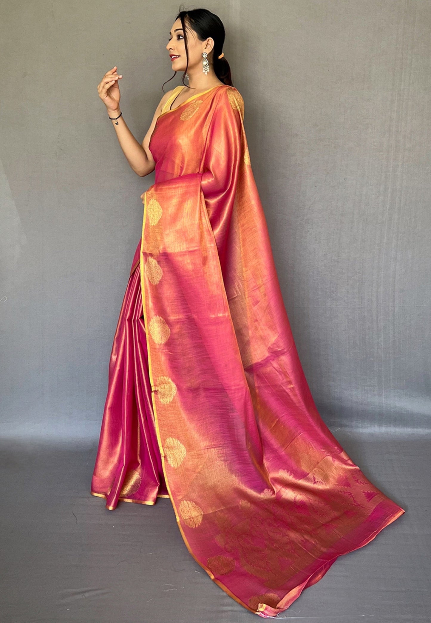 Women's Deep Rose Pink Gulabo Banarasi Tissue Silk Zari Saree