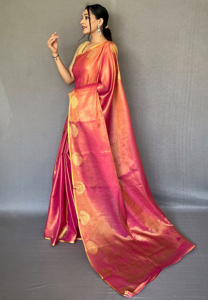 Women's Deep Rose Pink Gulabo Banarasi Tissue Silk Zari Saree