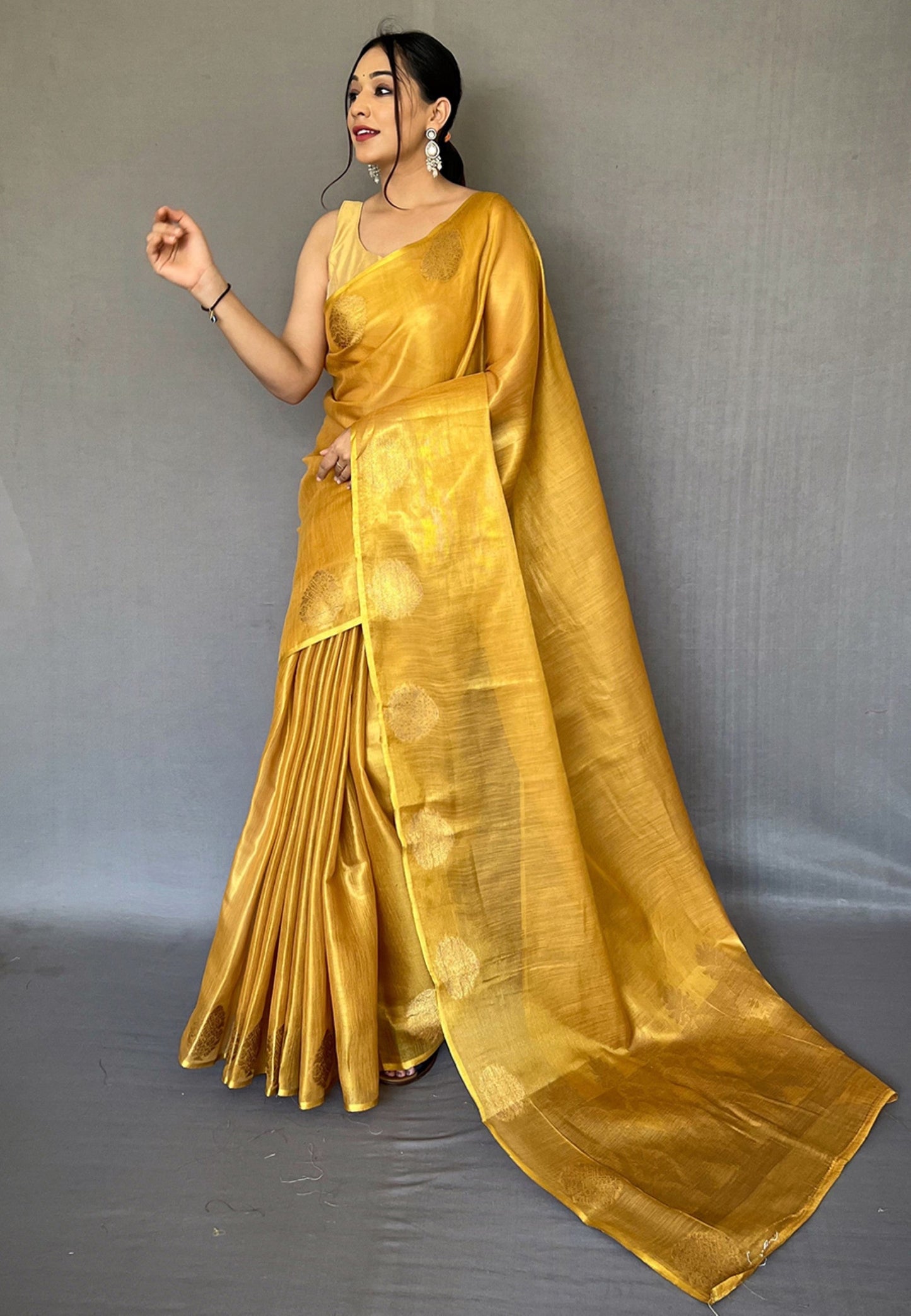 Women's Yellow Gold Gulabo Banarasi Tissue Silk Zari Saree