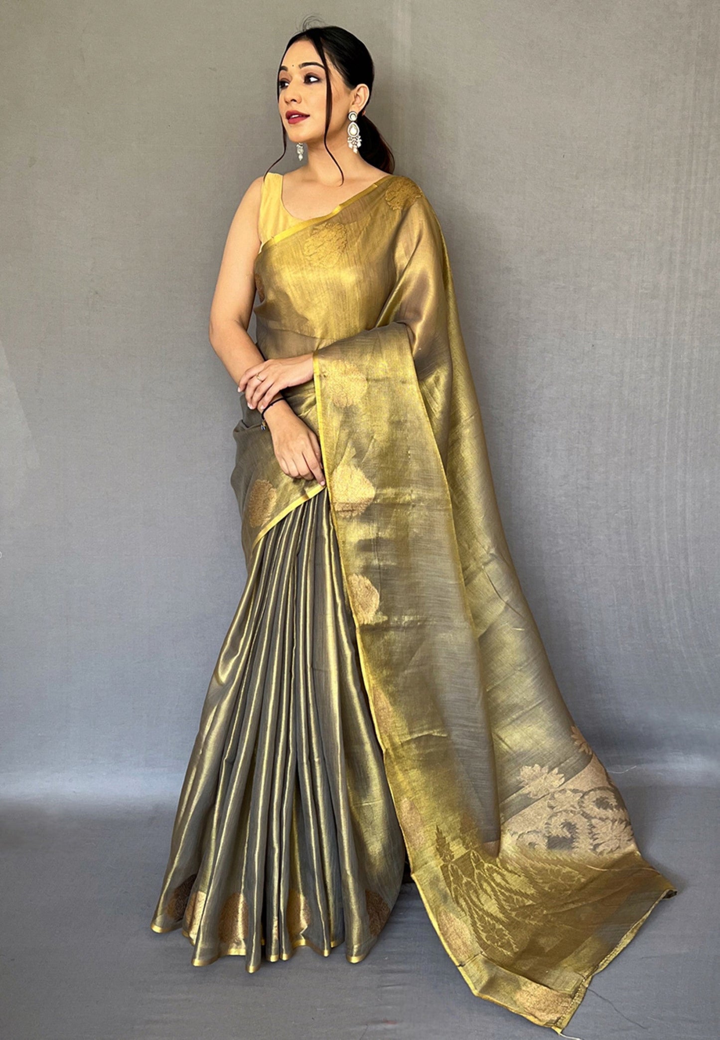 Women's Mehendi Green Gulabo Banarasi Tissue Silk Zari Saree