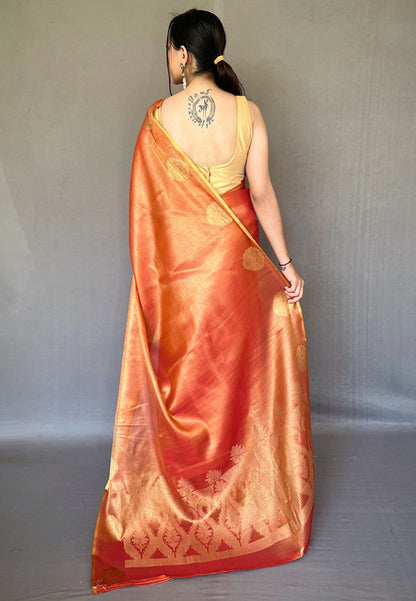 Women's Rust Orange Gulabo Banarasi Tissue Silk Zari Saree