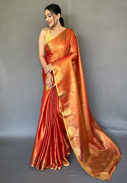 Women's Rust Orange Gulabo Banarasi Tissue Silk Zari Saree