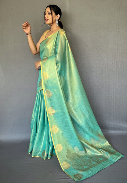 Women's Sea Green Gulabo Banarasi Tissue Silk Zari Saree