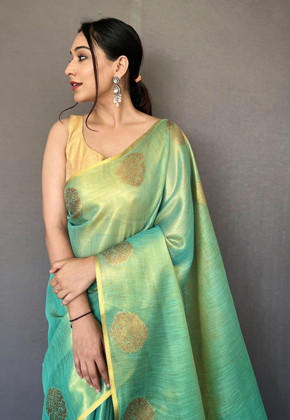 Women's Sea Green Gulabo Banarasi Tissue Silk Zari Saree