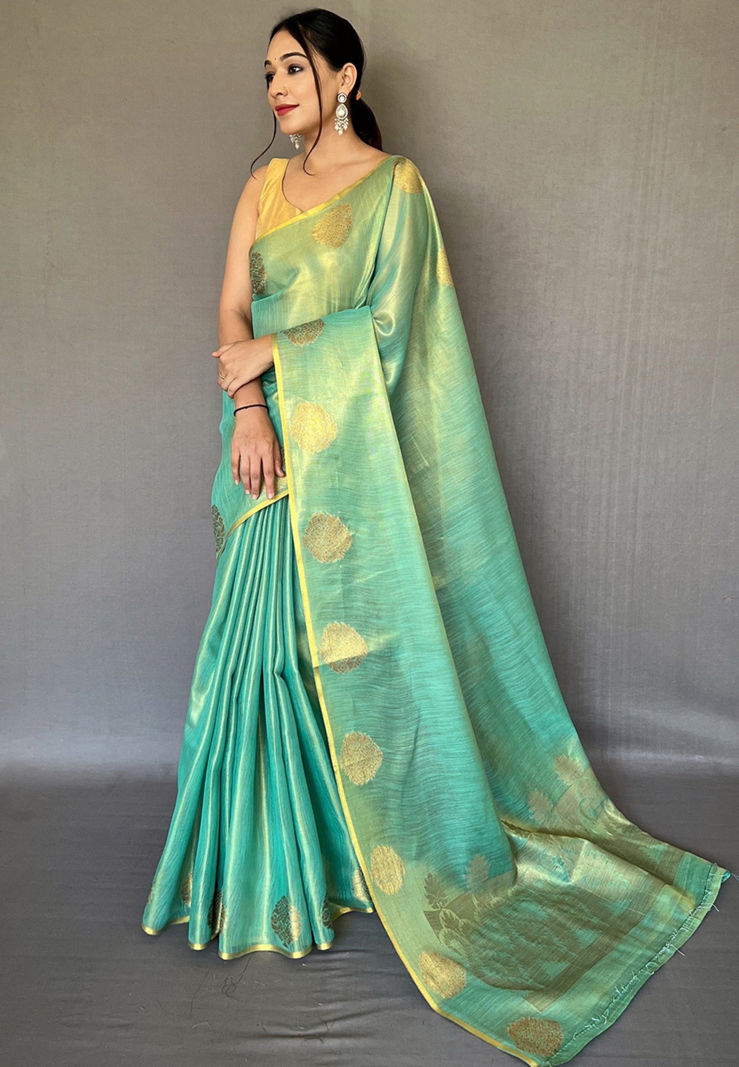 Women's Sea Green Gulabo Banarasi Tissue Silk Zari Saree