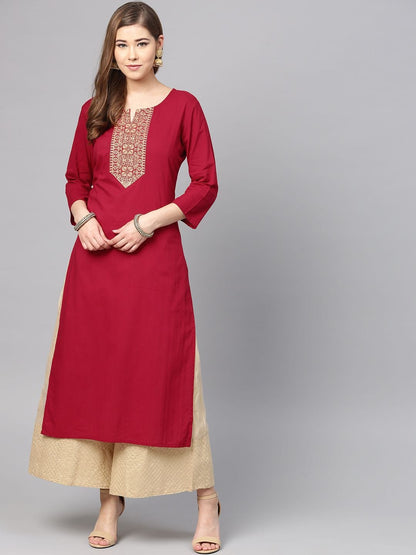Women's Maroon Yoke Design Straight Kurta