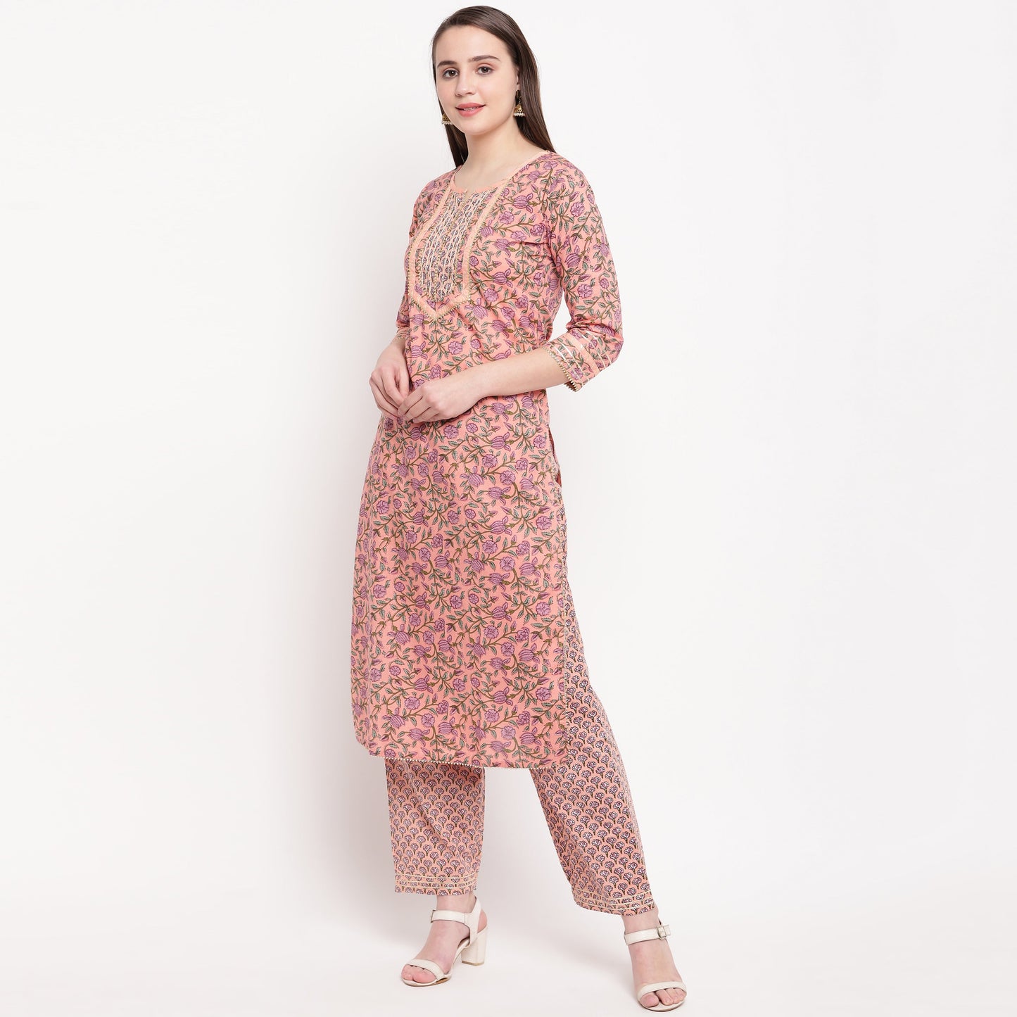 Women's Peach Cotton Kurta With Pant By Vbyuz (2