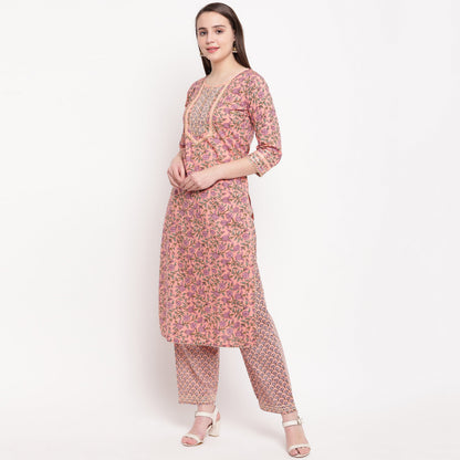 Women's Peach Cotton Kurta With Pant By Vbyuz (2