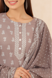 Women's Grey Rayon Printed Straight Kurta Palazzo Dupatta Set