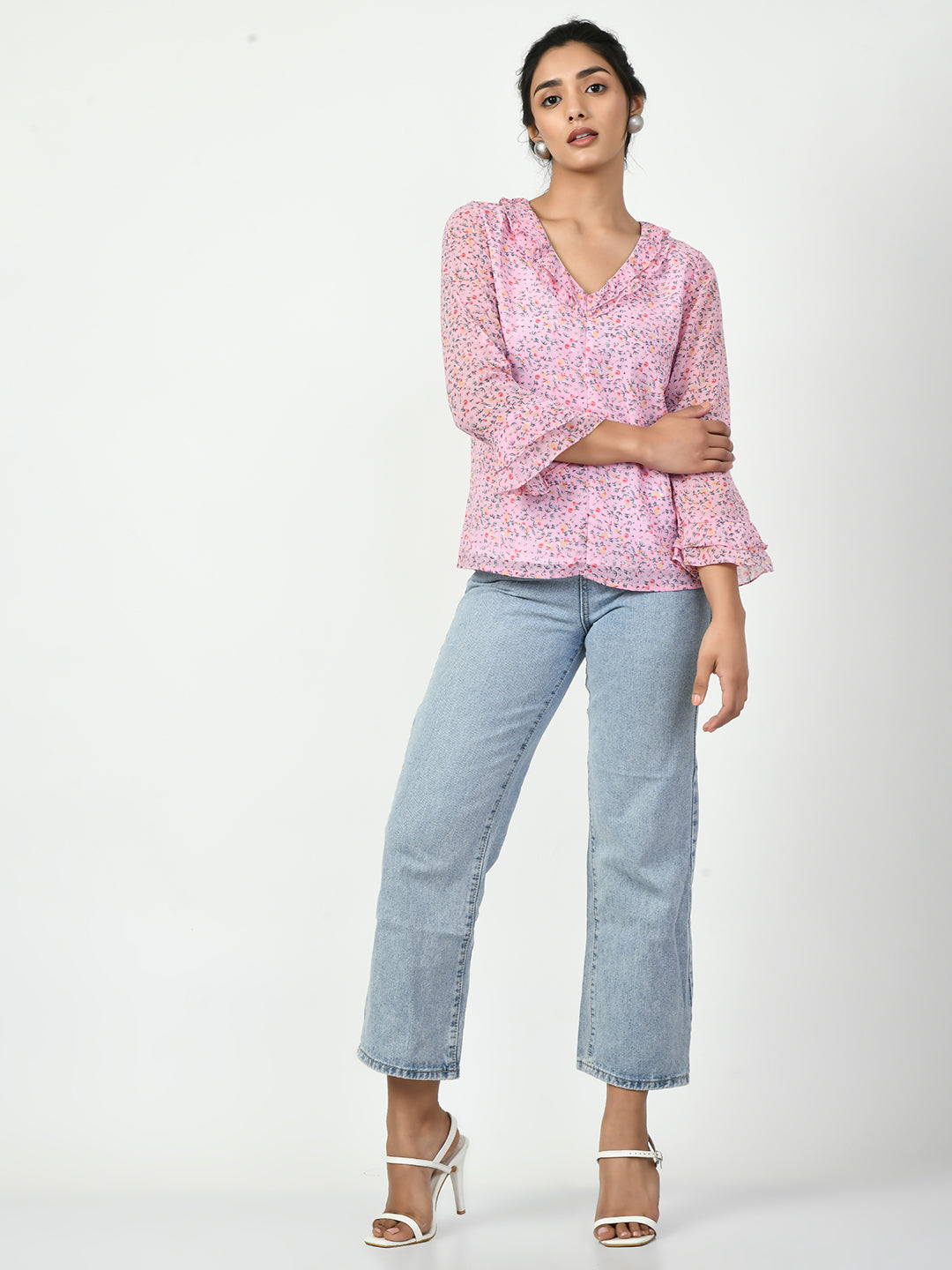 Women's Pink Floral Printed Top