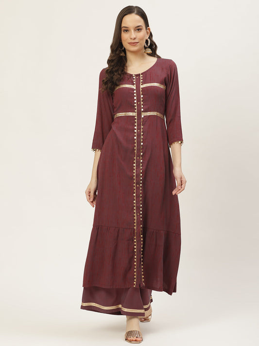 Women's Purpal Color Viscose Blend Floral A-Line Solid Kurta Palazzo Set
