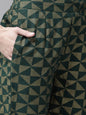 Women's Jade Green Rayon Slub Printed Jacket Style Kurta With Pants