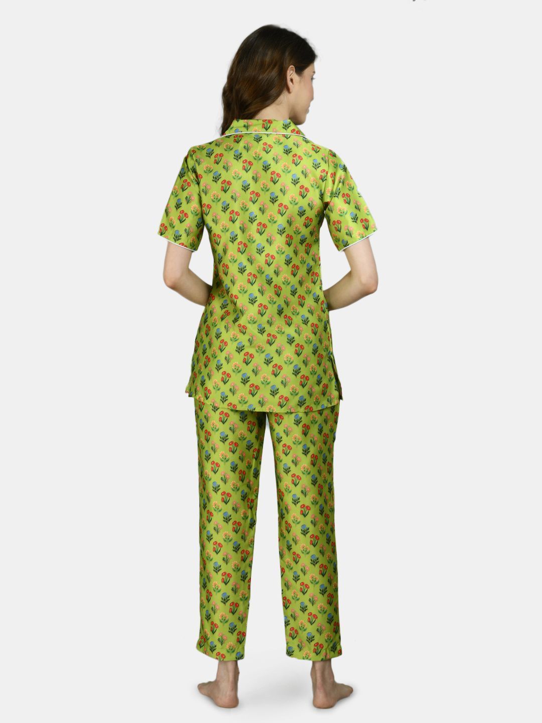 Women Green Printed Night Suit by Myshka (