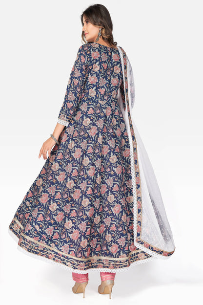 Women's Blue Anarkali Kurta With Pant & Dupatta By Vbuyz (3