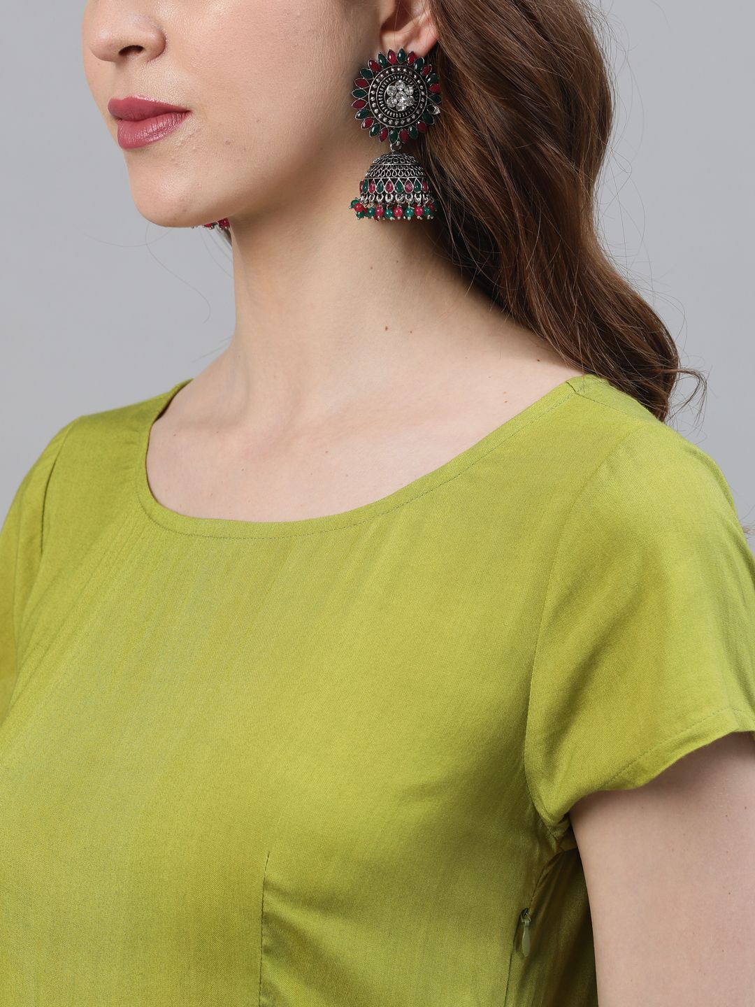 Women's Green & Brown Tie and Dye Printed Flared Maxi