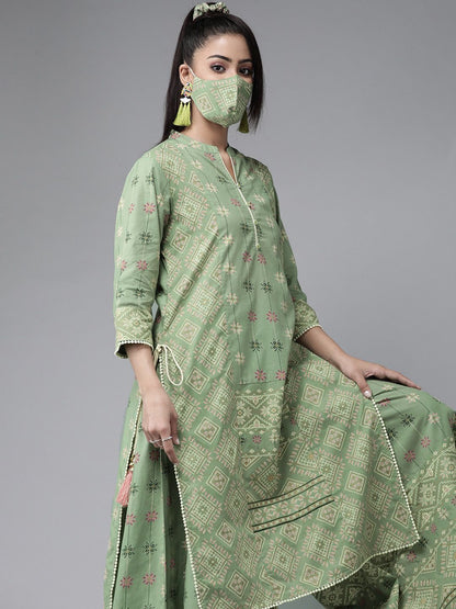 Women's Mexican Print Straight Kurta Palazzo Set