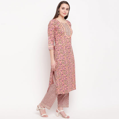 Women's Peach Cotton Kurta With Pant By Vbyuz (2