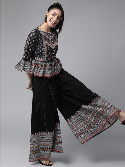 Women's Floral Printed Crop-Top Palazzo Set