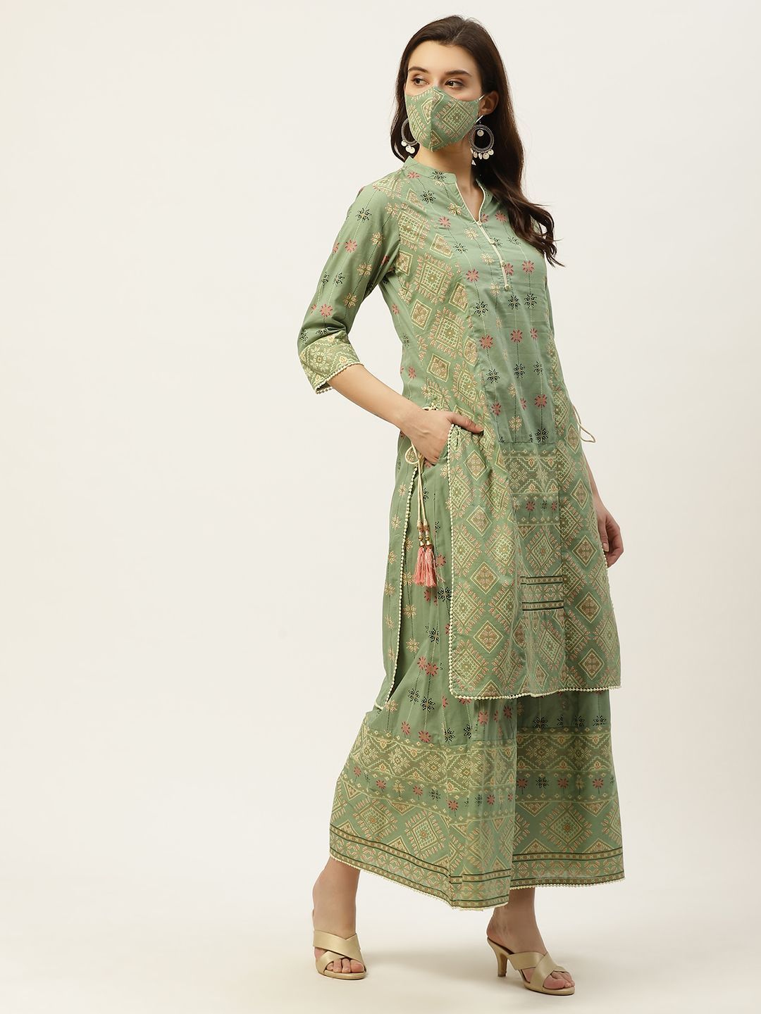 Women's Printed Straight Kurta Palazzo Dupatta Set