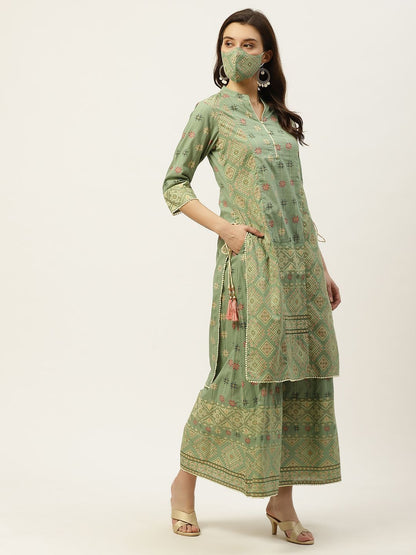 Women's Printed Straight Kurta Palazzo Dupatta Set