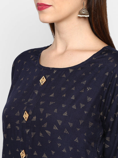 Women's Navy Blue Rayon Kurta By Vbu