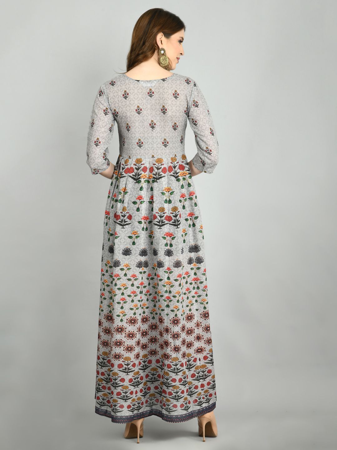 Women Grey Printed Cotton  Dress by Myshka (