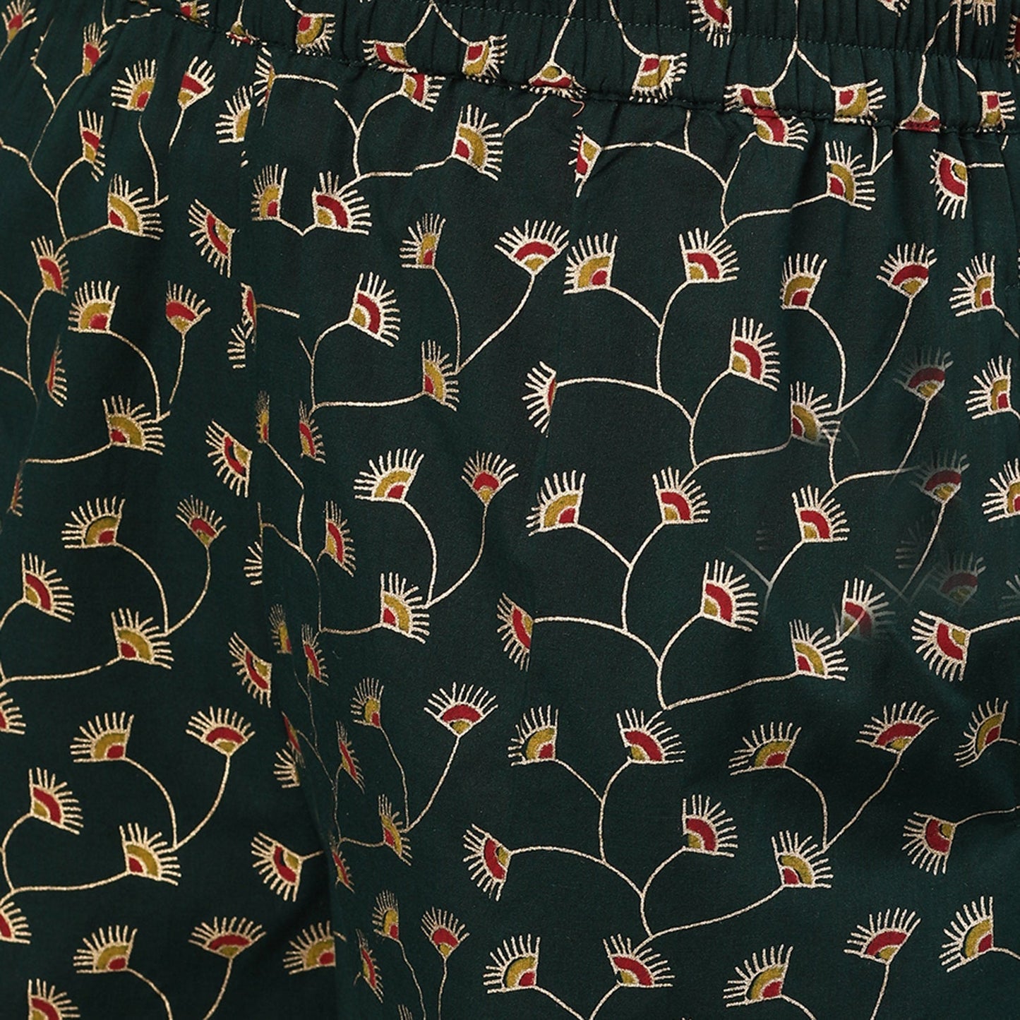 Women's Green Gold Printed Three-Quarter Sleeves Straight Kurta With Palazzo And Dupatta With Pockets And Face Mask