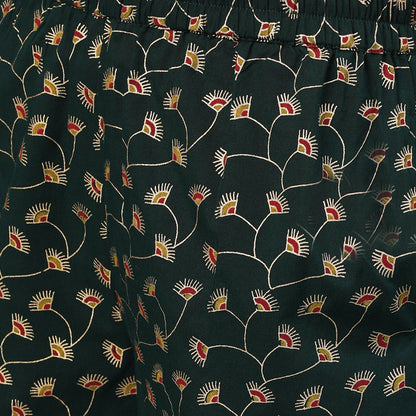 Women's Green Gold Printed Three-Quarter Sleeves Straight Kurta With Palazzo And Dupatta With Pockets And Face Mask