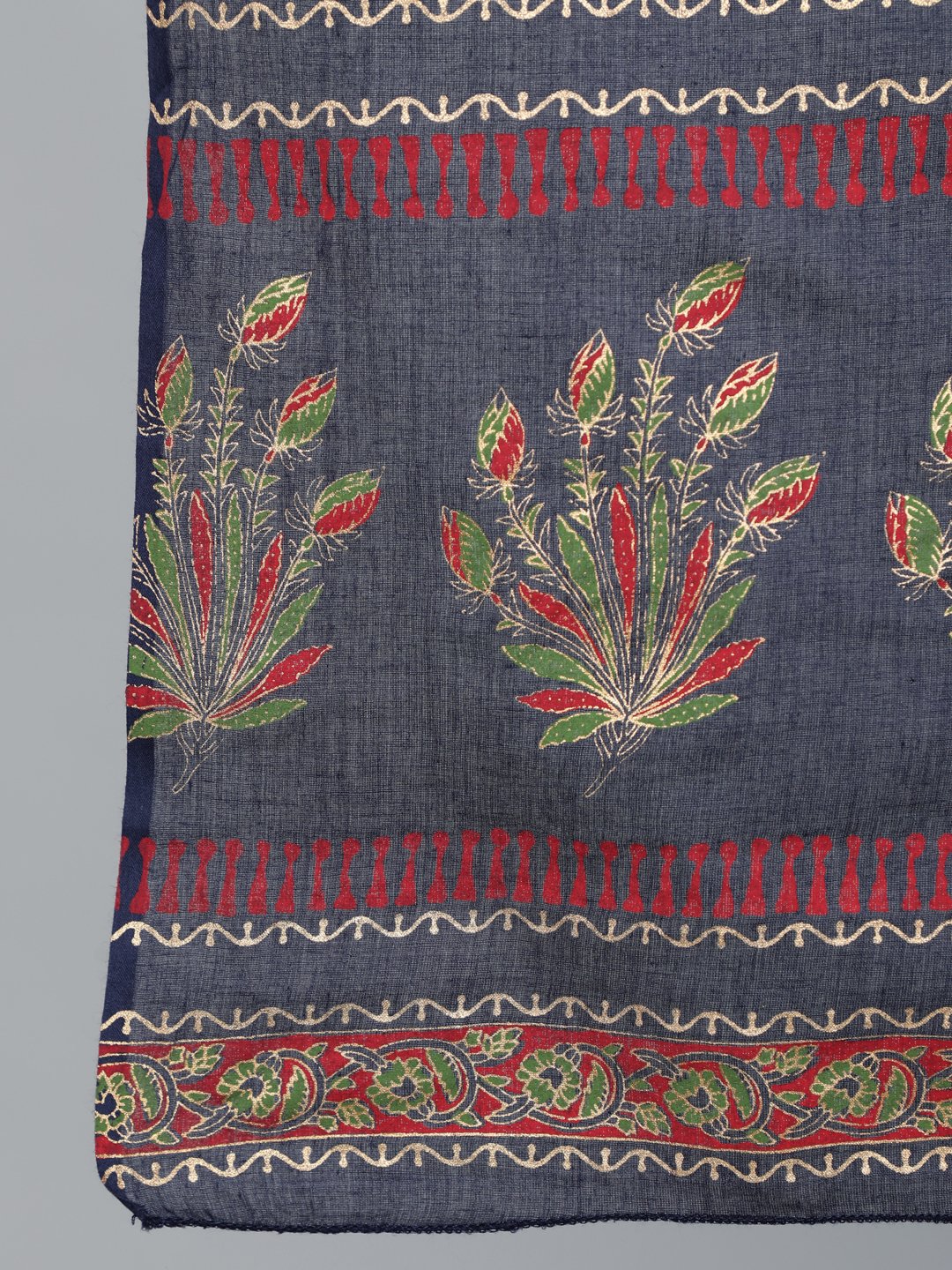 Women's Red And Navy Blue Gold Printed Straight Kurta With Palazzo & Dupatta
