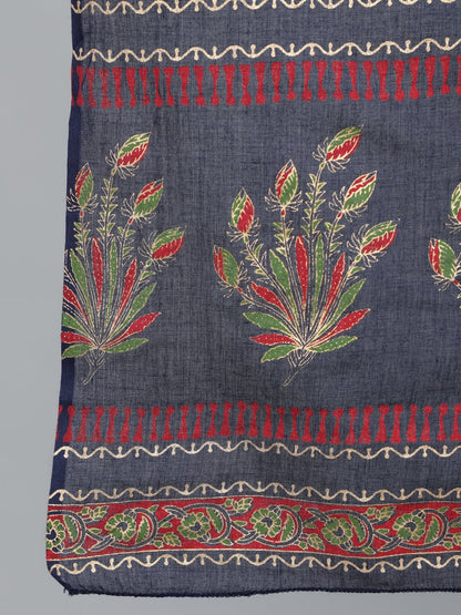 Women's Red And Navy Blue Gold Printed Straight Kurta With Palazzo & Dupatta