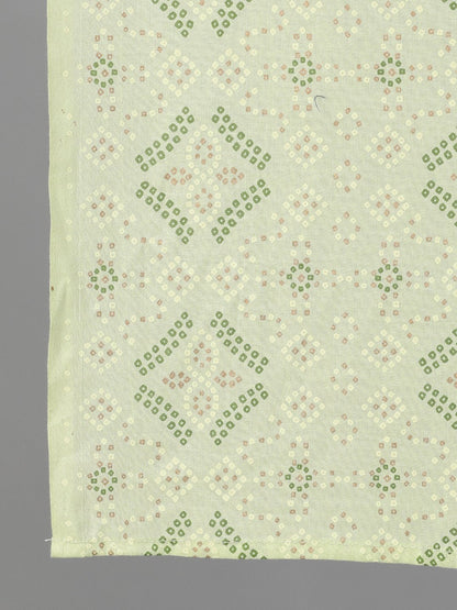 Women's Green Three-Quarter Sleeves Straight Kurta With Palazzo And Dupatta With Pockets And Face Mask
