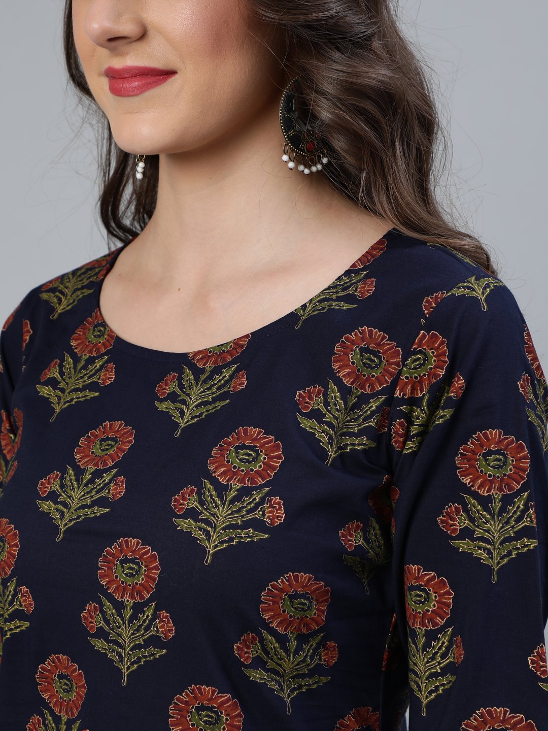 Women's Blue and  Gold Printed traight Kurta With Palazzo & Dupatta